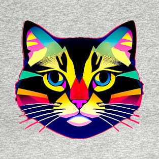 Colorful Abstract Geometric Cat Face Portrait T-Shirt